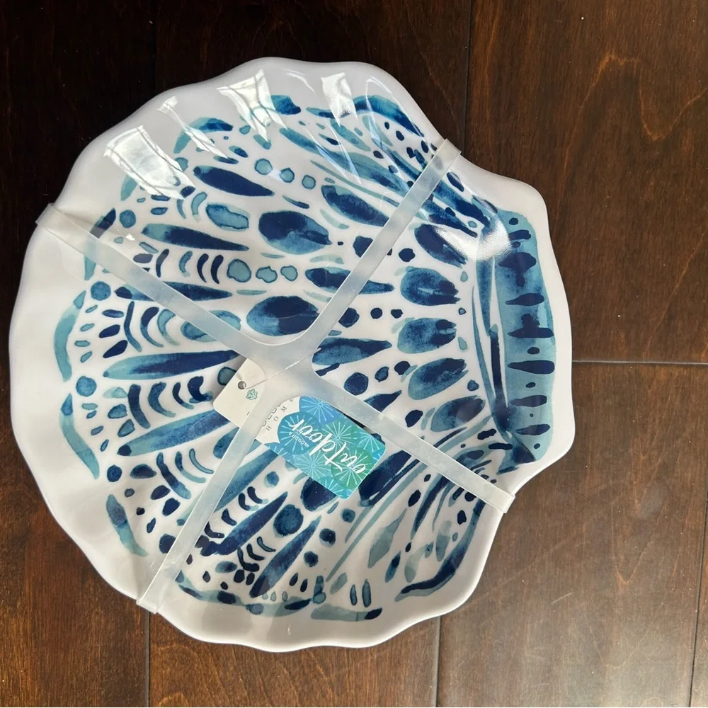 Sigrid Olsen Shell Shape Melamine Set Of 4 Appetizer Plates Nautical Blue White - Picture 1 of 2
